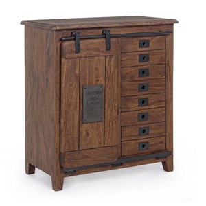 Puertas con estantes para sala de estar, cajones de almacenamiento de madera de Acacia sólida, diseño Industrial, con acabado de manchas de madera Natural de Júpiter - Product Image 1