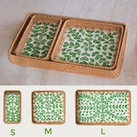 Ensemble de plateaux tissés en rotin avec incrustation de nacre, corbeilles rectangulaires de plateau de service en rotin pour petites tables, rangement en rotin