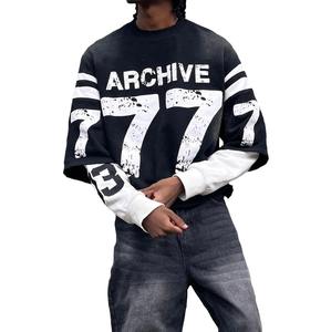 T-shirt en jersey délavé personnalisé 100% coton surdimensionné à double manches coupe ample streetwear anti-froissement impression sérigraphique uni - Product Image 4