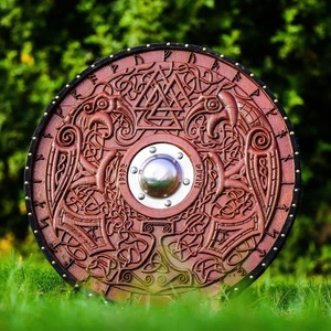 JEXMOO Bouclier Viking artisanal de 24 pouces en bois et acier à haute teneur en carbone, design de la tige centrale, avec support de personnalisation et de compatibilité - Product Image 4