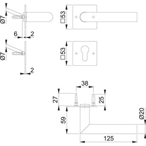 Stainless Steel <b>Door</b> Handle Set with Mitered Rosette E1400Z/848N/848NS for Left/Right <b>Hinges</b> by HOPPE - Product Image 3
