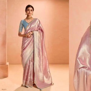 Vêtements de créateur pour femmes Saree en soie de haute qualité Tissu de verre souple Bordure brodée Style traditionnel moderne pour mariage indien - Product Image 1