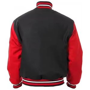 Ropa deportiva de béisbol, chaqueta Varsity Letterman, cuerpo de lana negro y manga de cuero rojo, chaqueta CollegeBaseballjacket para hombres - Product Image 2