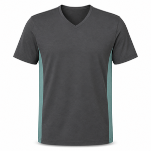 Wholesale Charcoal V Neck T Shirt with Mint Side Panels Custom Mens Cotton Short Sleeve Casual Wear - Product Image 1