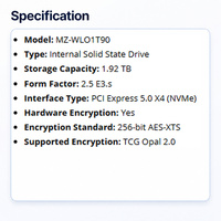 Hard Drive PM1743 MZ-WLO1T90 1.92TB U.3 NVMe PCIe Gen5 2.5In SSD SFF-8639 Enterprise SSD Pusat Data Serve MZWLO1T9HCJR-00A07