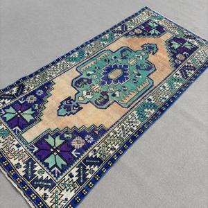 Alfombra de 3.7x7.6 pies, Alfombra Turca Vintage, Alfombra de Lana Azul - Product Image 2