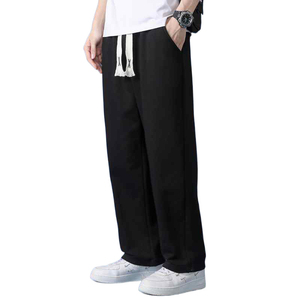 OEM Cotton Men's Sweatpants <b>Plus</b> <b>Size</b> Wide Leg Pants Elastic Waist Drawstring Casual Loose Fit Cotton <b>Black</b> Sweatpants - Product Image 1