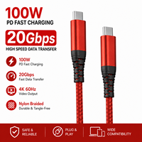 Kabel USB C ke USB C Lucky Red 10Gbps 100W, Pengisian Cepat PD USB 3.2 Gen 2, Output Video 4K 60Hz, Jalinan Nilon Merah Cerah