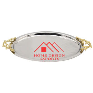 Plateau de service de forme ovale en acier inoxydable avec poignée en laiton pour la décoration de centres de table. - Product Image 2