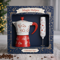 Ensemble cafetière Moka Pot, ensemble cadeau avec mousseur à lait, design romantique en forme de cœur pour les amateurs d'espresso à la maison