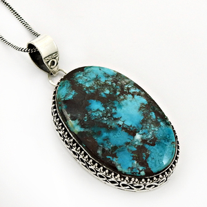 Colgantes de Plata de Ley 925 con diseño bohemio de piedras preciosas turquesas naturales, colgantes de moda de piedra natal fina OEM - Product Image 1
