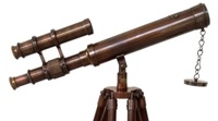 Télescope nautique antique en laiton Double baril Support de trépied en bois de table maritime vintage Grossissement 10x réglable