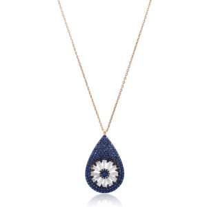Colgante Minimalista con Diseño de Gota, Adornado con Zafiro y Circonita, Hecho a Mano en Turquía, Chapado en Oro y Rodio, Plata de Ley 925 - Product Image 1