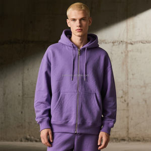 เสื้อฮู้ดตัวครอปสำหรับผู้ชายโอเวอร์ไซซ์ผ้าคอตตอน100% ซักด้วยหินมีซิปขนาดใหญ่พิเศษออกแบบได้ตามต้องการ - Product Image 3