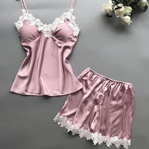 Pijamas Cortos de Verano para Mujer, Transpirables, de Seda Helada, Manga Corta, Cintura Elástica, Cuello en V, de Poliéster - Product Image 2