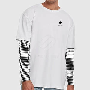 Camisetas elegantes de doble capa con mangas de contraste para hombres Camisetas de doble capa de ajuste cómodo y a la moda - Product Image 2