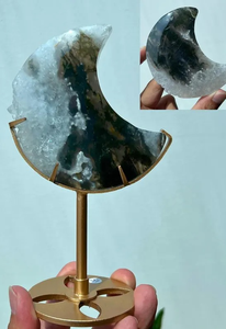 Luna de ágata musgo natural con cristal de soporte con soporte - Product Image 3