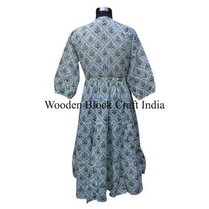 Vestido largo informal de algodón hecho a mano en India, elegante, gris, para fiesta, con estampado floral, regalo personalizado, cómodo, holgado y a la moda. - Product Image 6