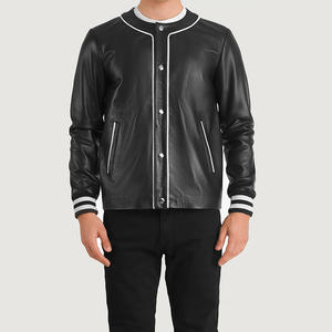 Ropa de calle de béisbol con logotipo personalizado para hombre, chaqueta universitaria Letterman con logotipo bordado, cuello levantado, manga de cuerpo de cuero - Product Image 1