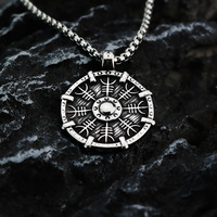 Edelstahl Nordischer Kompass Schild-Anhänger Halskette für Männer Vintage Viking Streetwear Schmuck Fabrik Großhandel