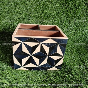 Organizador de cubiertos de madera antiguo hecho a mano con patrón de incrustaciones de resina artística elegante soporte para cubiertos con comedor moderno - Product Image 3