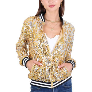 Ropa de entrenamiento de alta calidad, chaqueta de lentejuelas de talla grande personalizada para mujer, chaqueta de lentejuelas de béisbol para mujer, abrigo de lentejuelas - Product Image 1