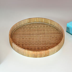 Bandejas redondas de madera de lujo hechas a mano de Vietnam Bandeja de servicio fácil de limpiar respetuosa con el medio ambiente con diseño de ratán para el hotel en el momento de la entrega - Product Image 3