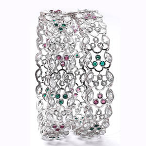 <b>Silver</b> <b>Plated</b> Reverse AD Bangles, Brass <b>Silver</b> Bangles, Luxury Bangles, Fashion Bangles Set, Elegant Reverse AD Rhodium Bangles. - Product Image 1