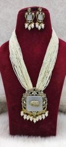 Ensemble de collier long en perles AD plaqué or antique élégant, bijoux ethniques traditionnels en laiton pour femmes et filles, vente en gros - Product Image 4