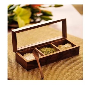Boîte à épices et support Boîte Masala en bois pour la cuisine Masala Dabba Boîte de rangement pour pots à épices avec couvercle en métal et cuillère pour épices de cuisine - Product Image 6