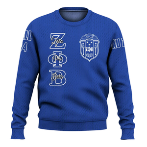 Zeta Phi Beta Sorority Chenille Sweater 1920 ZPhiB Knit Blue White Greek Life Divine Nine Premium Letter Sweater - Product Image 1