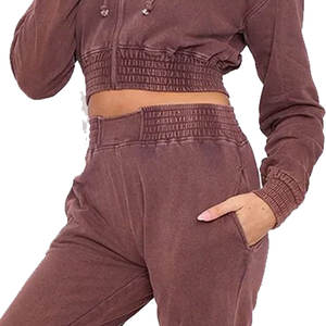 Chándal lavado ácido para mujer con logotipo personalizado, conjunto de pantalones y sudadera informal para correr lavado ácido para mujer a la moda - Product Image 3