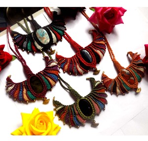 Collier en macramé en jaspe en forme de poire, pendentif en fil multicolore, fait à la main, réglable, cadeau pour femme - Product Image 2