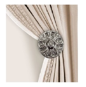 Engraved Floral Plate 2 Pack <b>Curtain</b> Hold-Backs Window Drapery Wall Mounted <b>Tieback</b> <b>Hooks</b> Antique Vintage Retro Decorative - Product Image 1