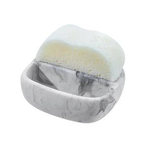 Rounded White Marble Pattern Sponge Holder Smooth Curved Edges for Kitchen or <b>Bathroom</b> <b>Sink</b> Compact Modern Organizer <b>Bowl</b> Shape - Product Image 1