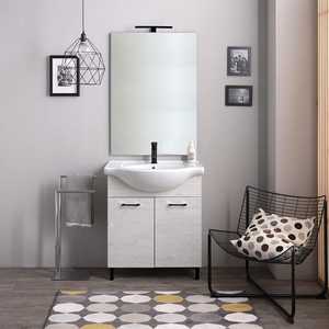 75cm Floor-Standing Bathroom Cabinet with 2 White Oak <b>Doors</b> Sink <b>Mirror</b> and Ravenna Lamp - Product Image 2