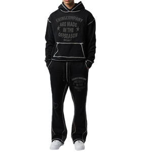 Survêtements personnalisés de haute qualité, vintage, 100% coton, avec surpiqûres contrastées, écologiques, pour hommes, impression par transfert thermique, pantalon de survêtement, sweat-shirt - Product Image 1