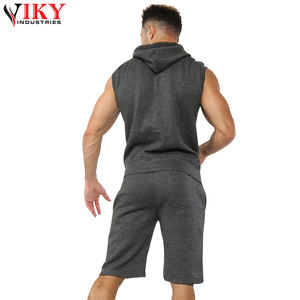 <b>Men</b> Sleeveless Hoodies and <b>Shorts</b> set custom logo Bottoms Gym Set Casual <b>2</b> Piece Outfits Tracksuit Set - Product Image 4