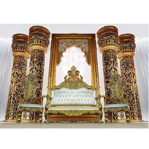 Décoration de scène de réception de mariage royal, élégante, vintage, professionnelle, piliers en fibre de verre, noir et or, légers - Product Image 1