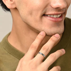 Anillos de Plata de Ley 925 de Primera Calidad para Hombre, Chapados en Rodio con Incrustaciones de Turquesa y Circonio con Patrón Geométrico para Bodas - Product Image 4