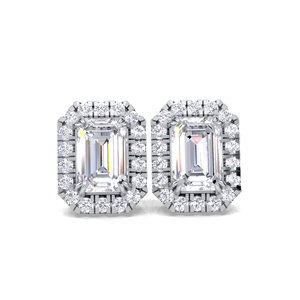 IGI Certified Lab Grown Diamond <b>Emerald</b> Cut Halo <b>Stud</b> Earrings 14K Yellow / White / Rose Gold Milgrain Halo Diamond <b>Studs</b> - Product Image 4