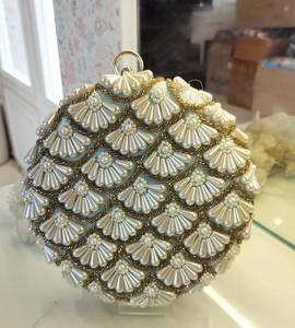 Stylish Round Shape Clutch <b>Bag</b> for Wedding and Parties with Elegant Embroidery <b>Pearl</b> Decoration Perfect Trendy Durable Accessory - Product Image 3