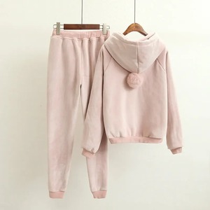 Conjunto de ropa deportiva de invierno de algodón 100% para mujer, Sudadera con capucha cálida de terciopelo grueso, pantalón sólido para correr, entrenamiento deportivo informal - Product Image 6
