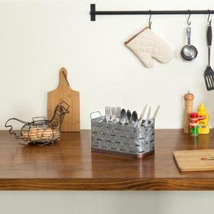 Soporte Rectangular de Cubiertos de Metal Galvanizado con 3 Compartimentos Reposapiés y Clips para Ollas - Product Image 6