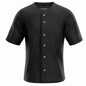 Wholesale Men's <b>Black</b> Color Baseball Jersey Full Button up V-Neck T-shirts With Customized Name & Label - Product Image 1