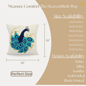 Housse de coussin portable en coton brodée à la main avec motif floral de paon |   Décoration bohème indienne de luxe pour canapé et décoration intérieure - Product Image 2