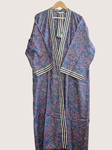 Bata Larga Estampada Floral para Mujer, Manga Larga, Cuello en V, 100% Poliéster, Suave, Informal, para Primavera, con Cierre de Cordón - Product Image 3