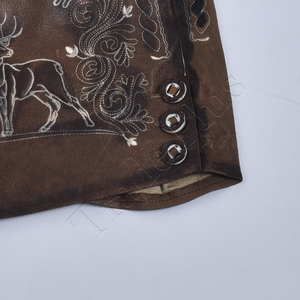 Authentique Lederhosen bavarois pour homme Short traditionnel en cuir de vachette marron avec design brodé personnalisé Short Oktoberfest - Product Image 3