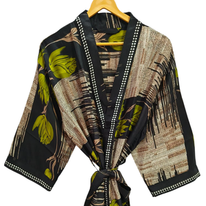 Bridal <b>Robe</b> Light Weight Silk <b>Robe</b> For Woman Night Wear <b>Long</b> <b>Robe</b>, Floral Print Indian Vintage Recycled Silk Sari <b>Kimono</b>, - Product Image 1