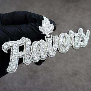 Pendentif personnalisé Hip Hop en moissanite véritable taille princesse 4 carats, plaqué or blanc 14 carats sur argent sterling - Product Image 1